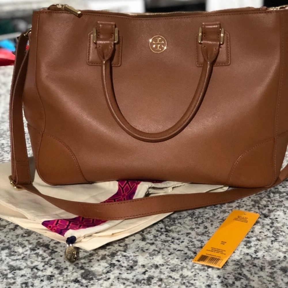 Tory Burch double zip tote in luggage